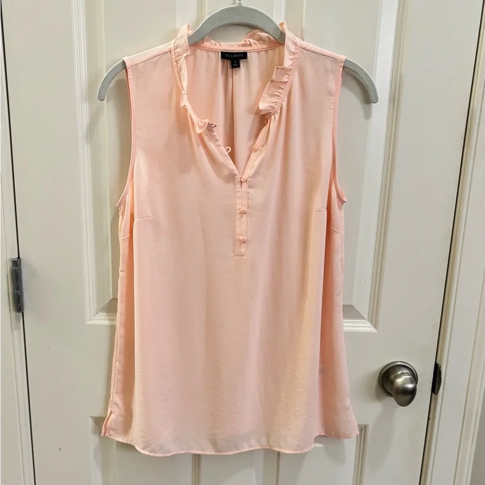 Talbots Soft Pink Ruffled Neck Popover Blouse - Picture 1 of 6